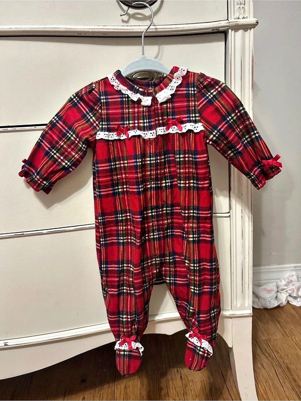 Flannel Christmas footie romper